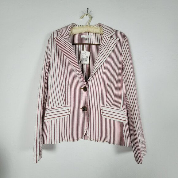 Cabi Women's Single-Breasted Striped Peak Lapel Casual Blazer Red/White 10 NWT
